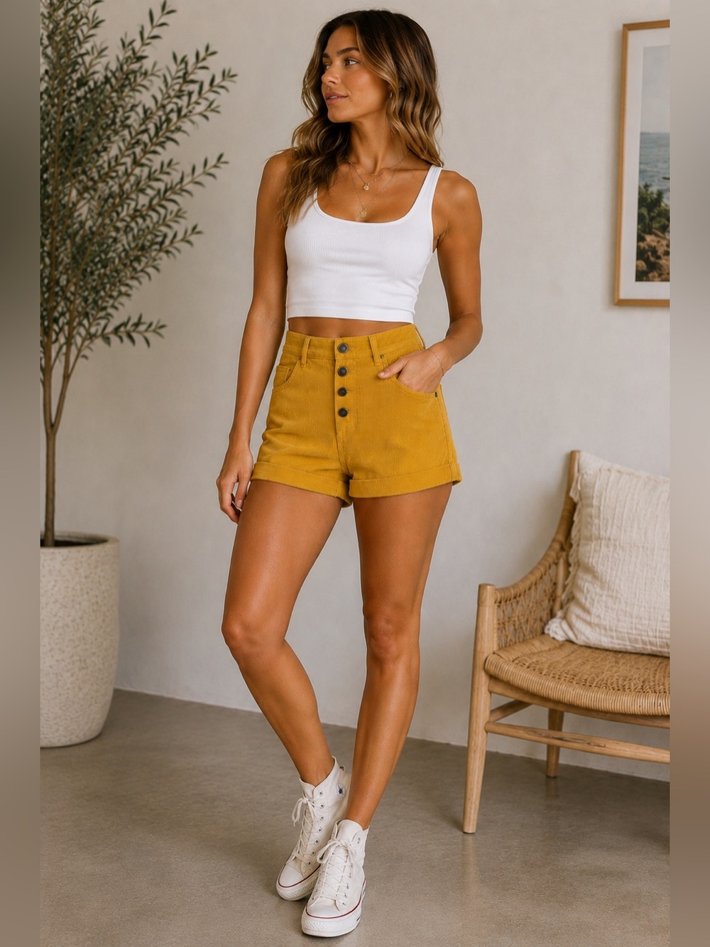 ✨💛 Revolve Sample‎ Mustard Corduroy Button Front Shorts XS/S 💛✨